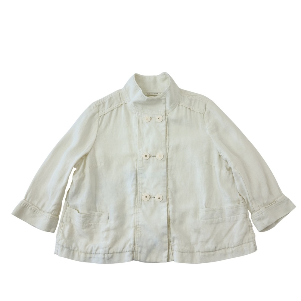 Coldwater Creek Ivory 100% Linen Blend Mock Neck Button Front Jacket W XL 18